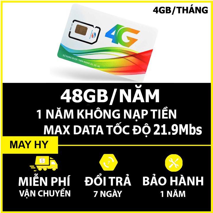 SIM 4G VIETTEL 1 NĂM FREE DATA KHỦNG 48GB KHÔNG PHẢI NẠP TIỀN, THẢ GA VÀO MẠNG