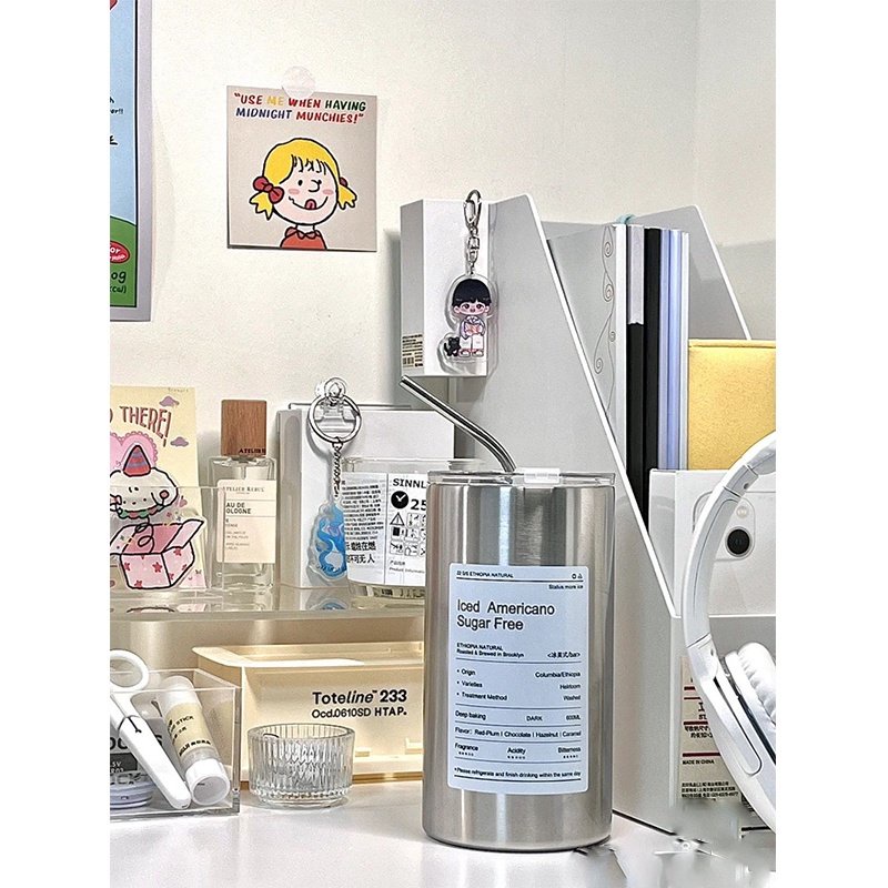 Cốc Giữ Nhiệt Inox 304 Có Ống Hút Ly Uống Coffee 600ML Giữ Nhiệt 6-8 Tiếng Ly Cốc Giữ Nhiệt Cute