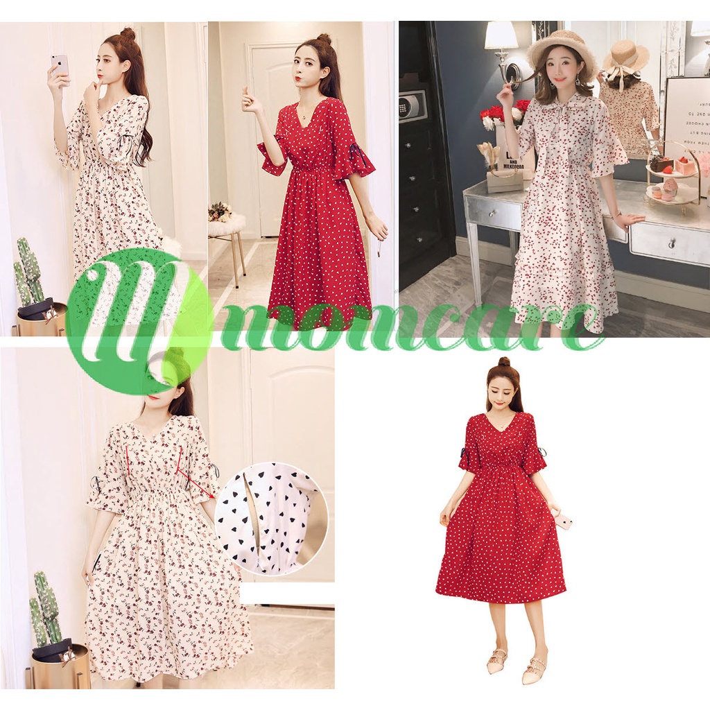 Váy Đầm bầu công sở đẹp HOA MƠ - Đầm sau sinh cho con bú ti - Thời trang bà bầu xinh dự tiệc mùa hè Bigsize ẢNH THẬT