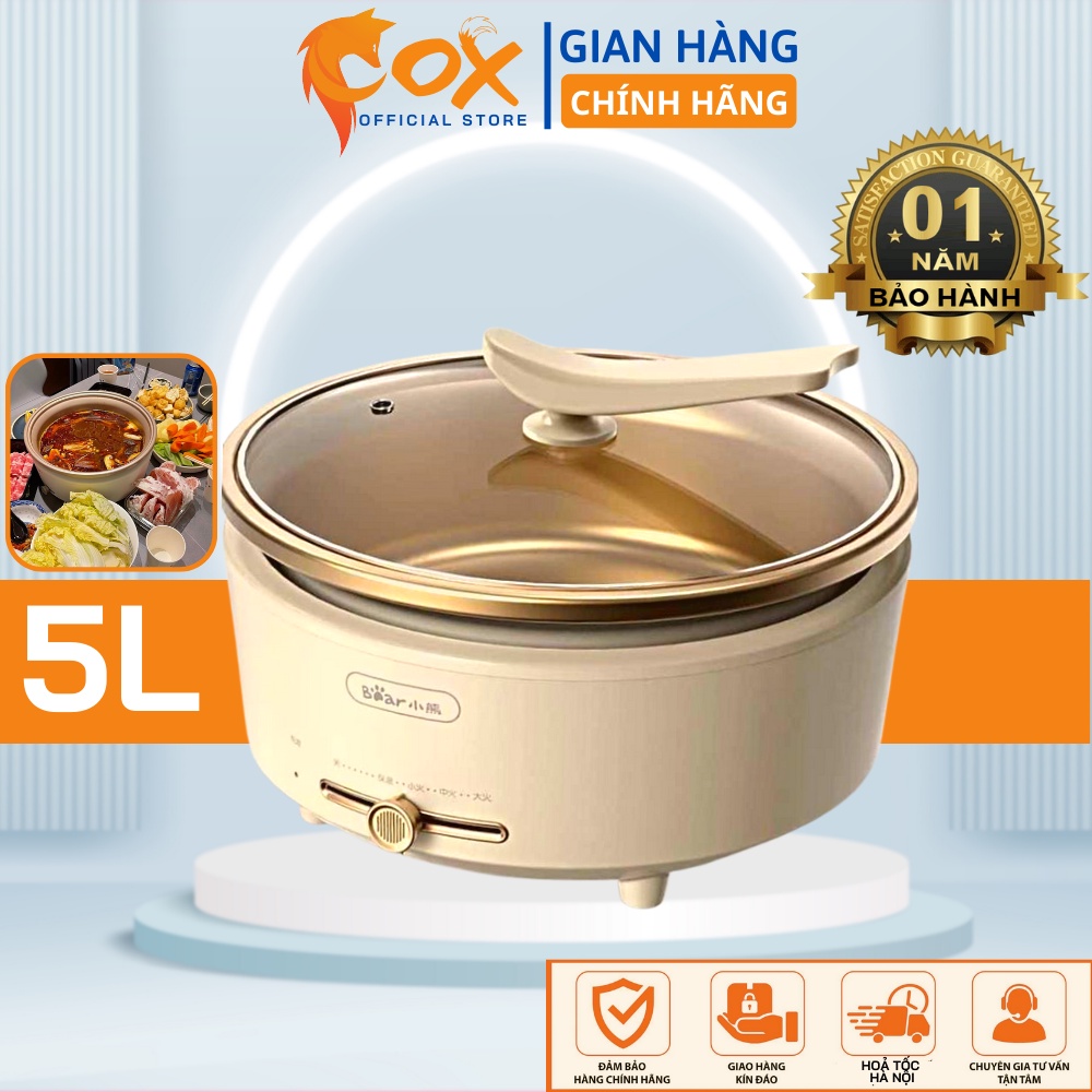 Nồi lẩu điện đa năng,nồi lẩu rời,nướng, chiên, xào, nấu canh chính hãng hình gấu dung tích 5L