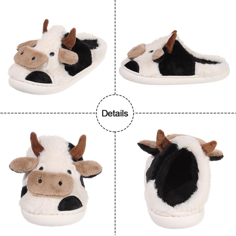 Dép Bông Đi Trong Nhà Chống Lạnh Họa Tiết Bò Sữa Đáng Yêu