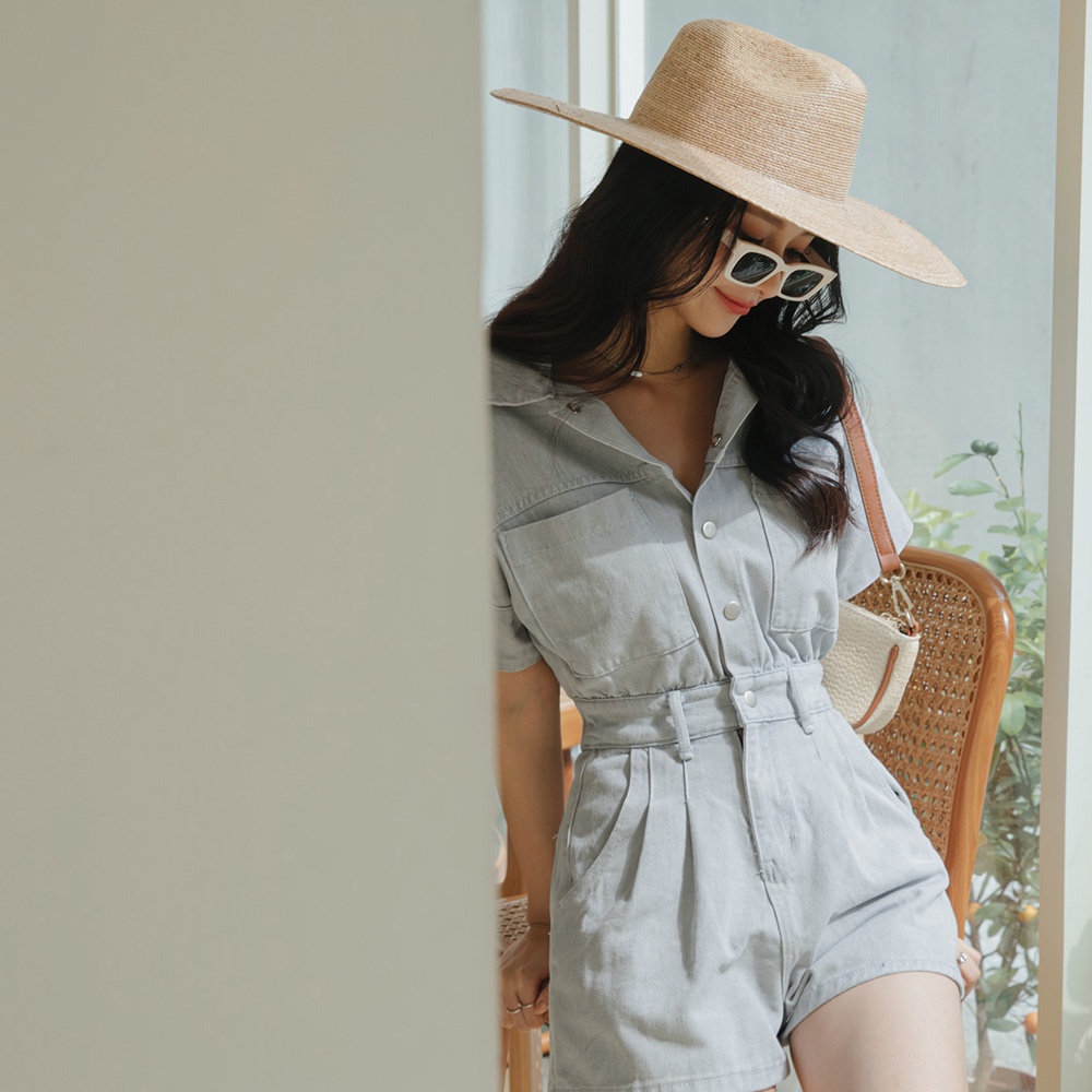 Jumpsuit denim tay cài nút cá tính nữ Air Space Lady 2111828007