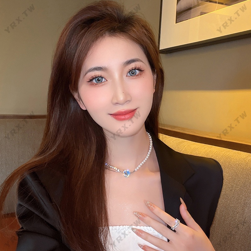 Dây chuyền xỏ ngọc trai mặt trái tim kim cương đơn giản phong cách Hàn Quốc thời trang cho nữ