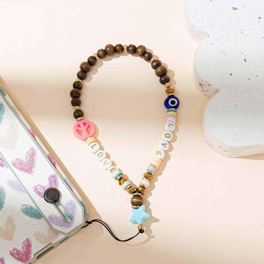 Dây Đeo Điện Thoại Xỏ Hạt Chống Thất Lạc In Chữ Handmade Dễ Thương