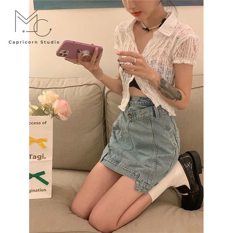Set váy bò và áo cardigan ren ngắn tay điệu đà cho các nàng mùa hè 2021