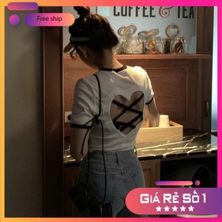 [FREESHIP EXTRA] Áo Croptop - Crt Tay Ngắn Viền Cổ Lưng Đan Tim Hot