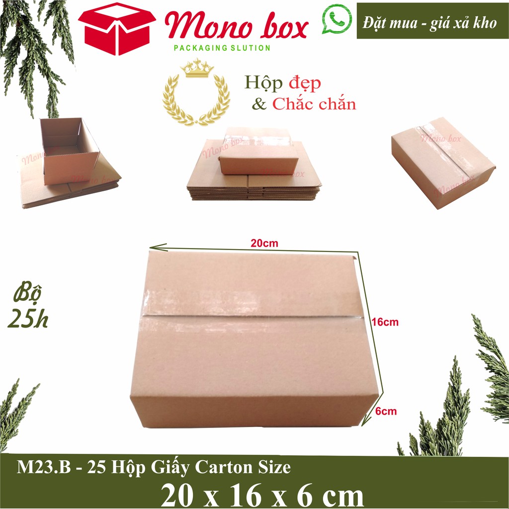 Bộ 25 hộp giấy carton 20x16x6