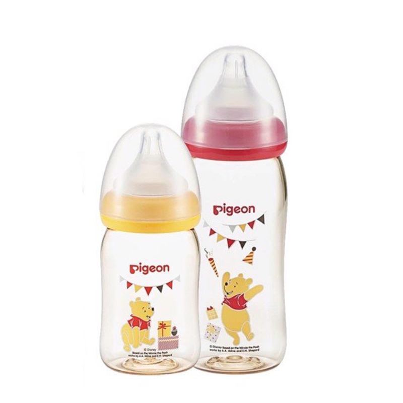 Bình sữa Pigeon PPSU Plus Cổ Rộng Pooh 160ml (S)/240ml (M) Kèm Núm Vú Size S/M