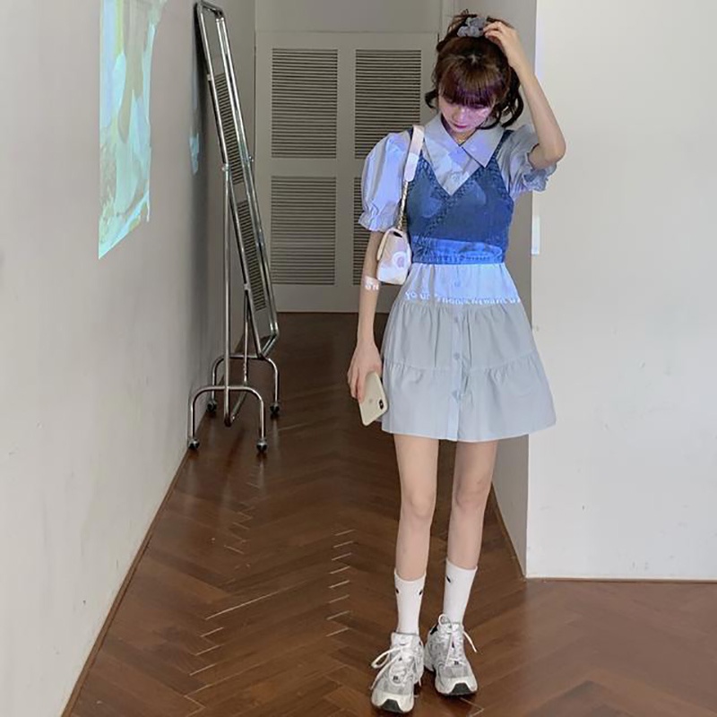 Đầm IELGY tay phồng phong cách retro Hàn Quốc thiết kế thời trang dành cho nữ