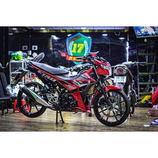 Tem rời satria f150 dán xe đỏ đen - tặng logo ver 9