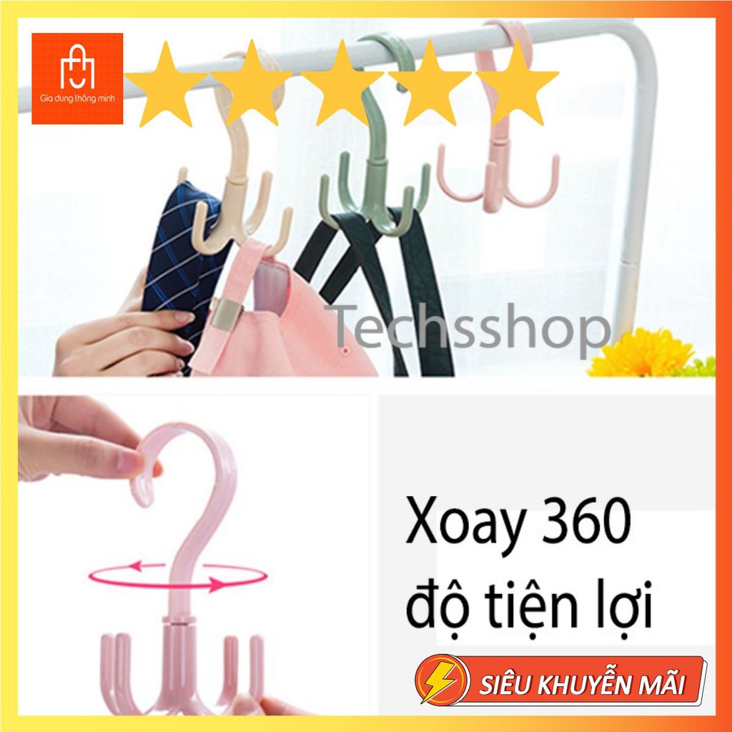 Móc nhựa treo xoay 4 móc - móc treo cà vạt, dây nịt 4 chấu đa năng