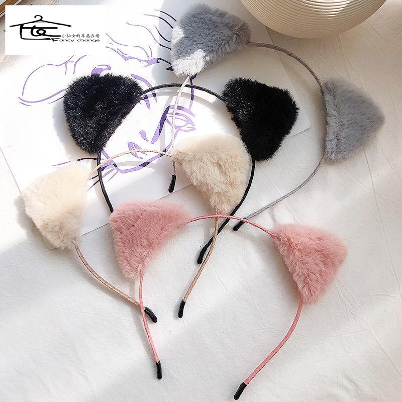 Băng Đô Cài Tóc Tai Mèo Phối Lông Siêu Dễ Thương Đơn Giản Phong Cách Hàn Quốc Cho Nữ