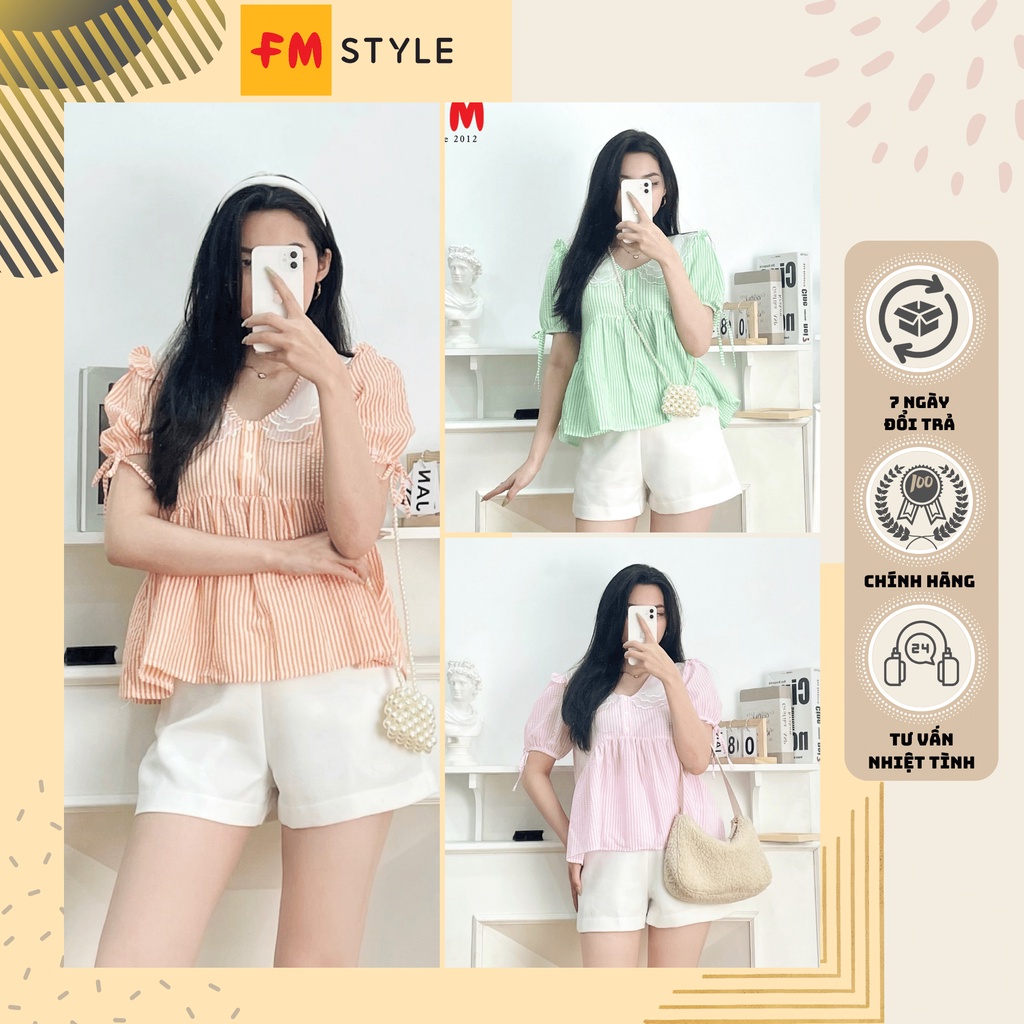 Áo kiểu nữ bánh bèo phong cách Hàn Quốc, Áo voan tay phồng cổ phối bèo fmstyle | Fmstyle Shop 220312