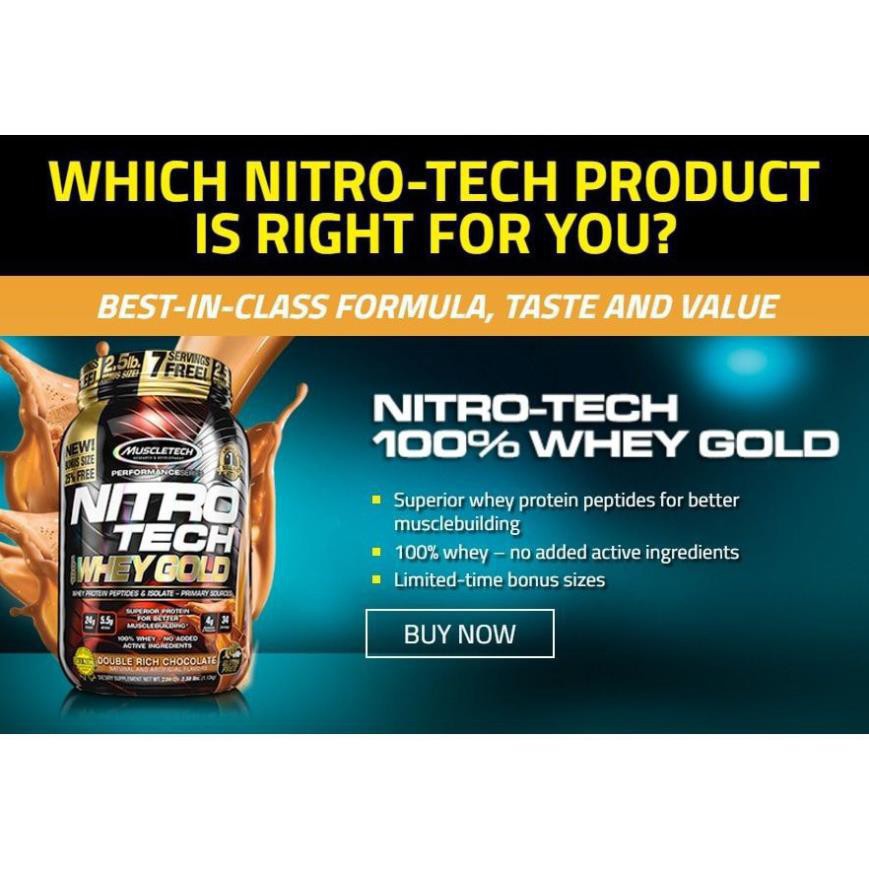 [Freeship + Quà] Sữa Tăng Cơ Bắp Muscletech NitroTech 100% Whey Gold 5.5 Lbs (2.4kg) Hộp 76 lần dùng - Authentic 100%