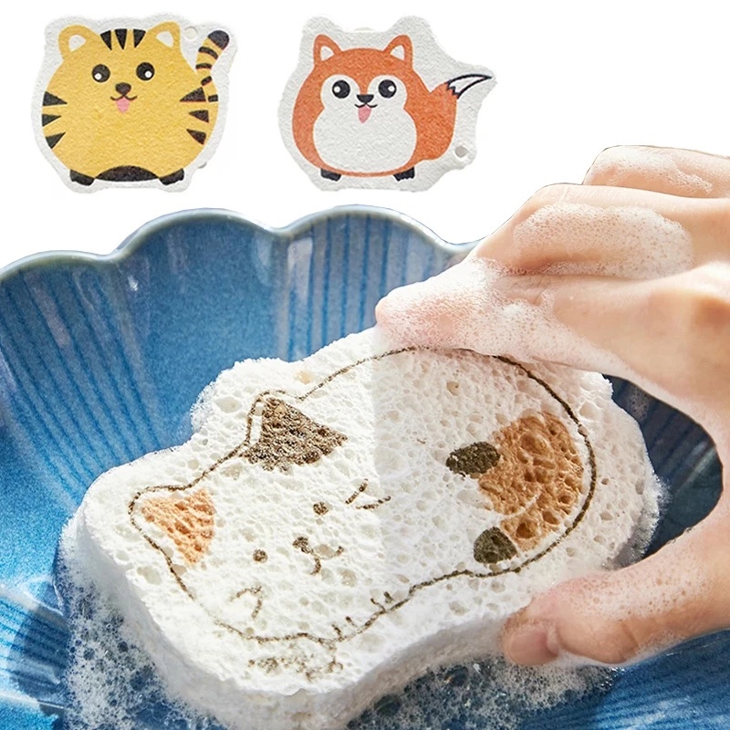 1 Miếng Bọt Biển Rửa Chén Hình Hoạt Hình Đa Năng Có Dây Đeo Cho Nhà Bếp