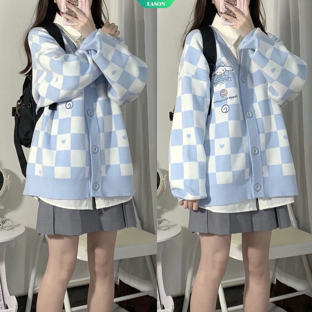 Áo Khoác Cardigan Dệt Kim Thêu Họa Tiết Sanrio Cinnamoroll Thời Trang Thu Đông 2020 Cho Nữ
