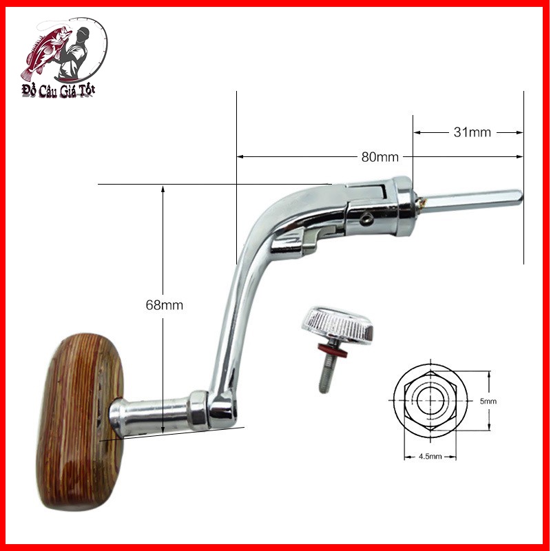 [Chất Lượng] Tay Quay Máy Câu, Tay Quay Núm Gỗ Cao Cấp