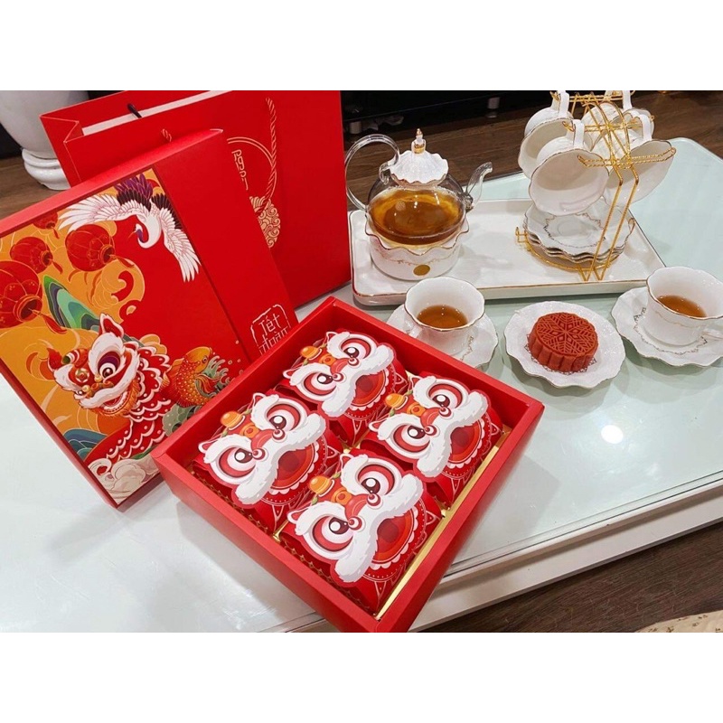 Set túi hộp đựng bánh trung thu kỳ lân 4 bánh