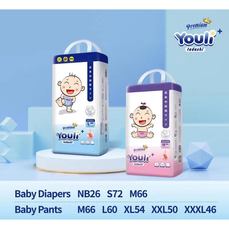 Tã/Bỉm Sơ Sinh YOULI Tý Quậy Dán/Quần Đai Chun Mềm Mại, Mỏng Nhẹ Siêu Thấm Hút Đủ Size NB - 3XL Cho Bé Dưới 5 kg - 25 kg