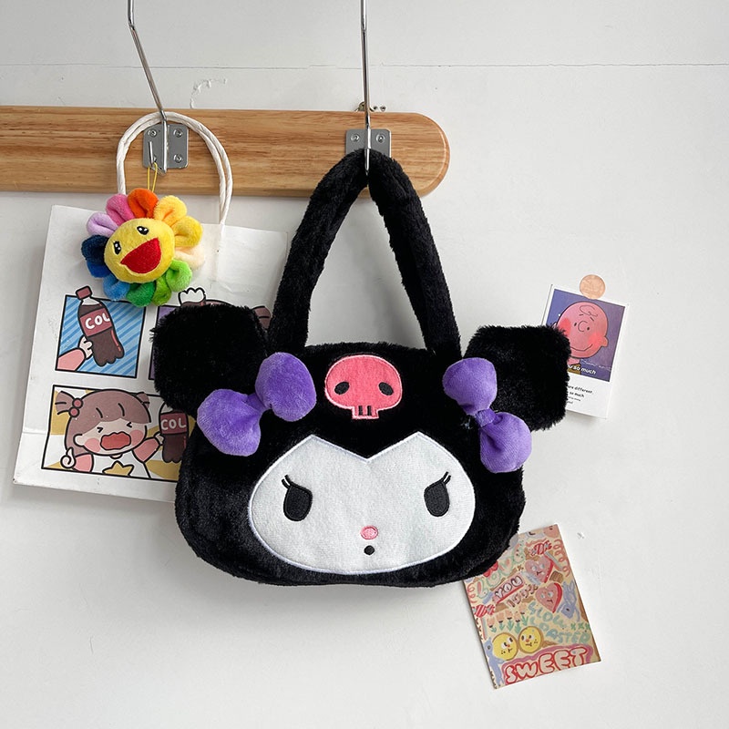 SANRIO Túi Xách Đeo Vai Cỡ Lớn Bằng Lông Nhung Họa Tiết Hoạt Hình Dễ Thương Cho Nữ