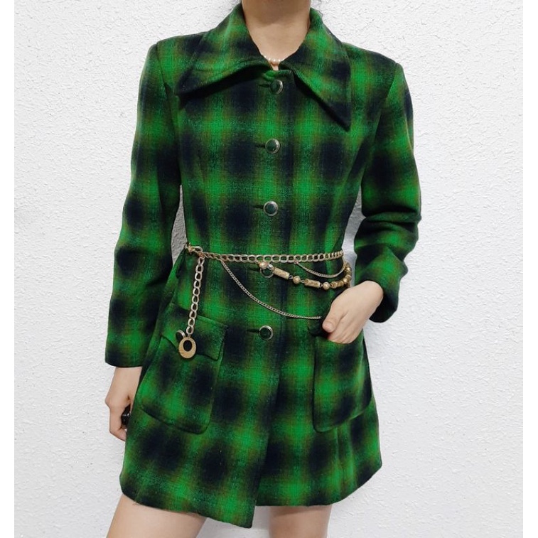 Áo blazer dạ kẻ xanh lá