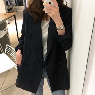 Áo khoác blazer dáng rộng màu đen phong cách thanh lịch sang trọng cho nữ