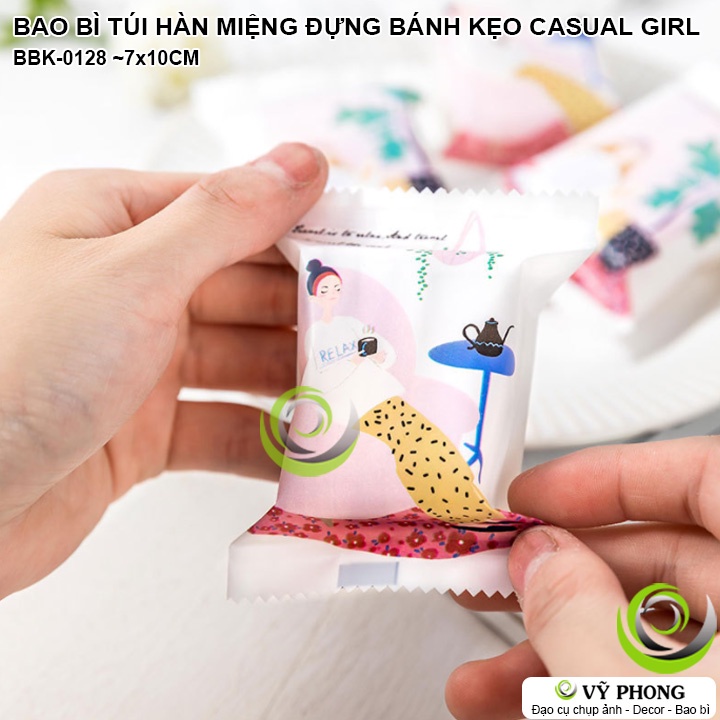 BAO BÌ TÚI HÀN MIỆNG 7x10CM ĐỰNG BÁNH KẸO LỄ TẾT IN HÌNH CÔ GÁI CASUAL LÀM QUÀ TẶNG CÁC DỊP XUÂN NĂM MỚI BBK-0128