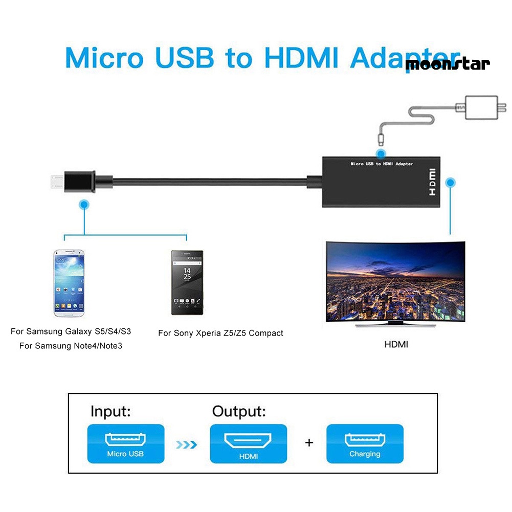 MNmoonstar 5Pin Micro USB Male to HDMI-compatible Female 1080P HD TV Adapter Converter for Android