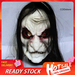 Lp ❀Halloween Zombie đáng sợ với tóc đen Mặt nạ ma ám thoáng khí Chống đỡ ngôi nhà ma ám