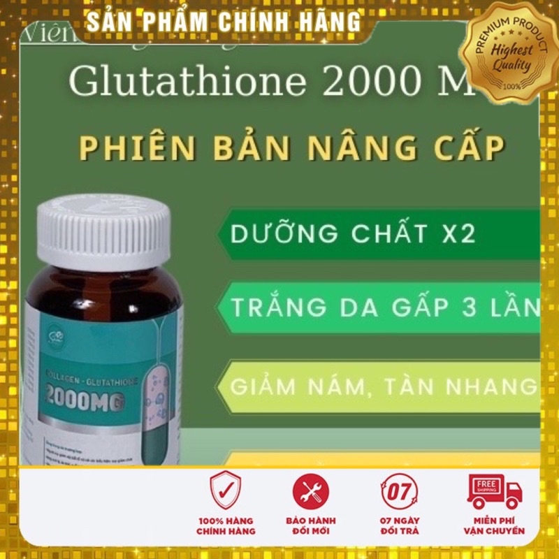 Viên uống trắng da Collagen Glutathione 2000mg  nâng tông tức thì sau 7 ngày hộp 30 viên