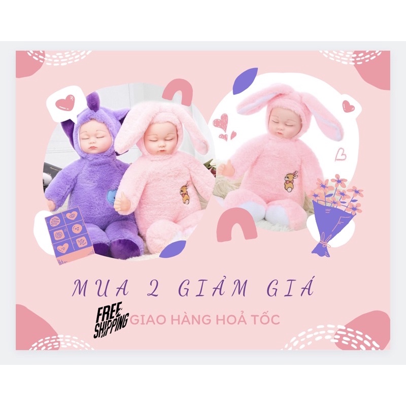 Búp bê sơ sinh nhắm mắt ngủ - Full box Thỏ &amp; Voi