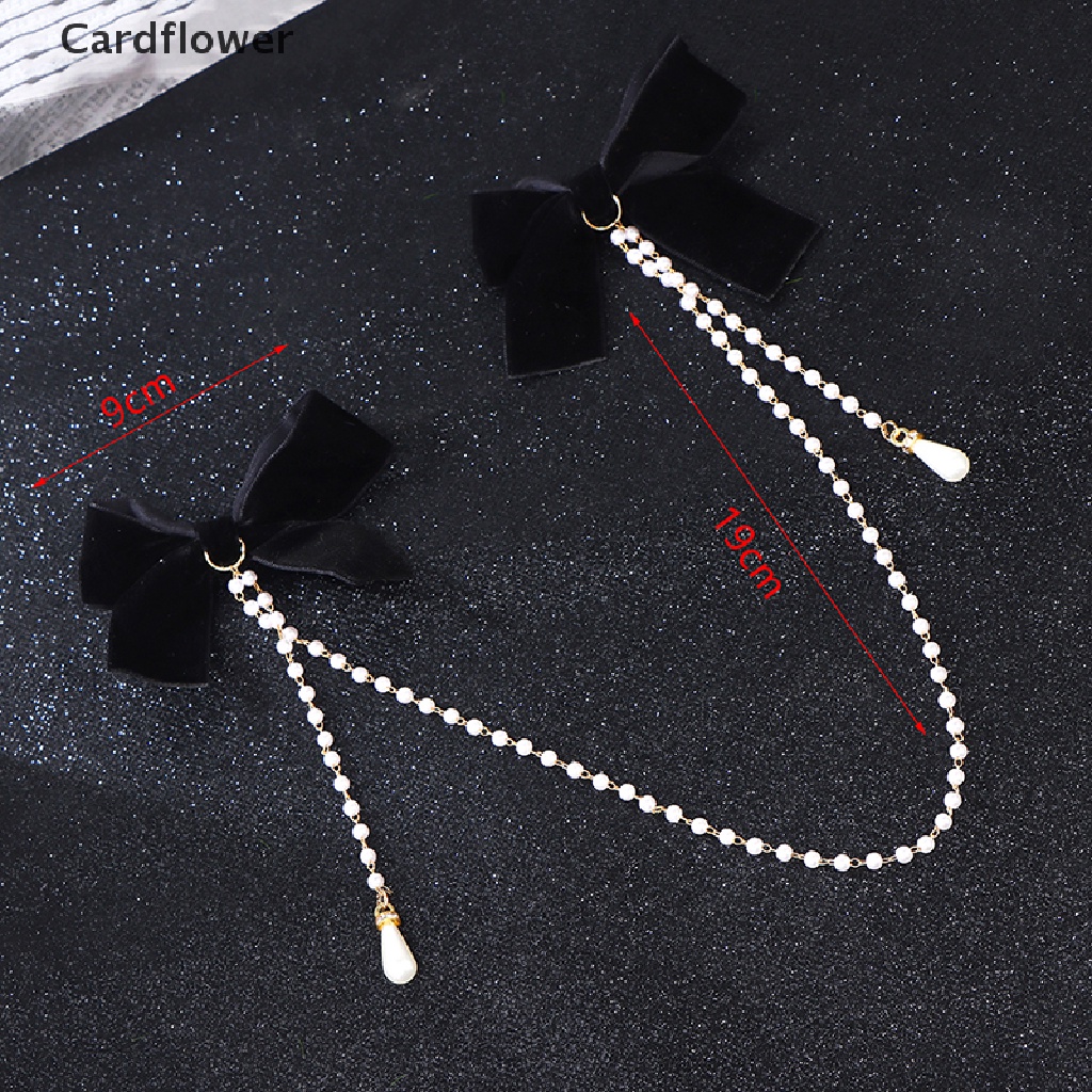 &lt; Cardflower &gt; Kẹp Tóc Dạng Chuỗi Hạt Ngọc Trai Nơ Tua Rua Lò Xo Bằng Ruy Băng Nhung Cho Nữ Đang Giảm Giá