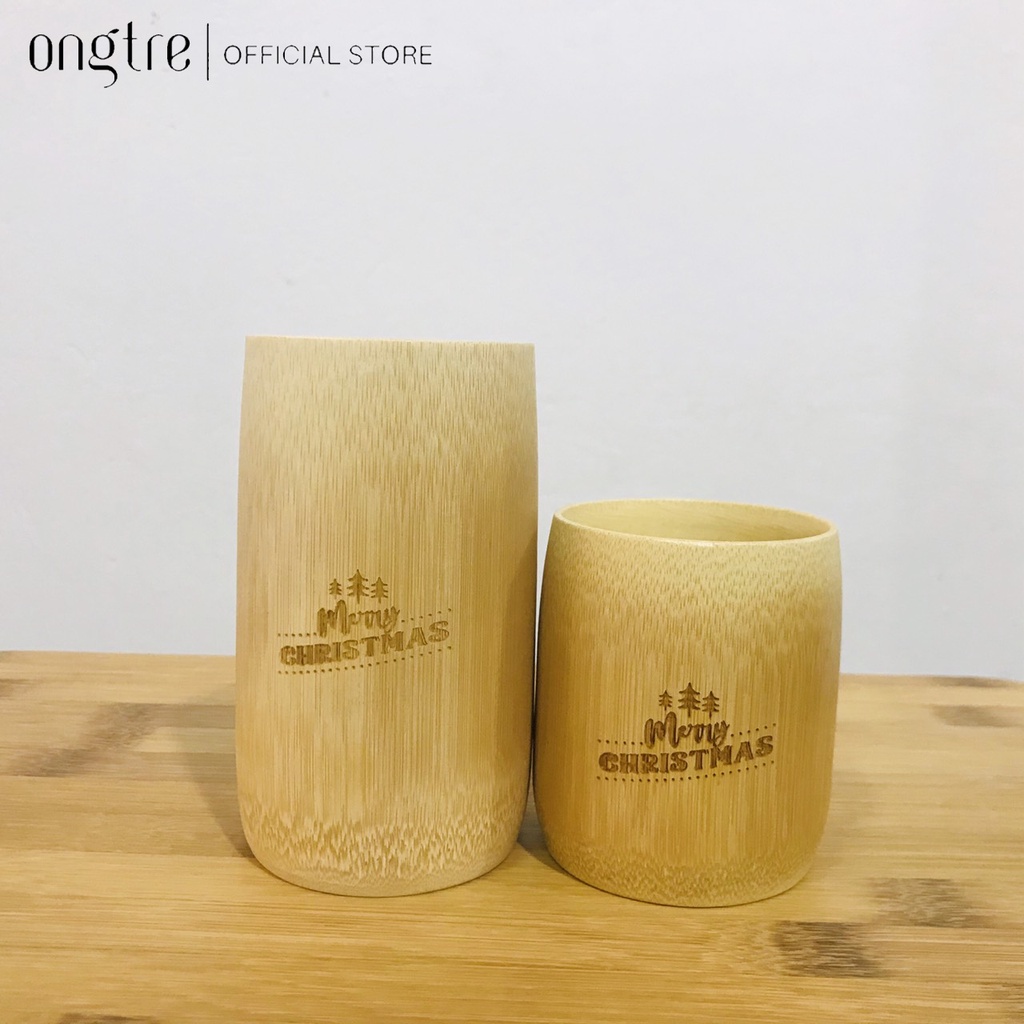 Cốc tre khắc chữ Merry Christmas cao 8/12/15cm quà tặng giáng sinh ONGTRE