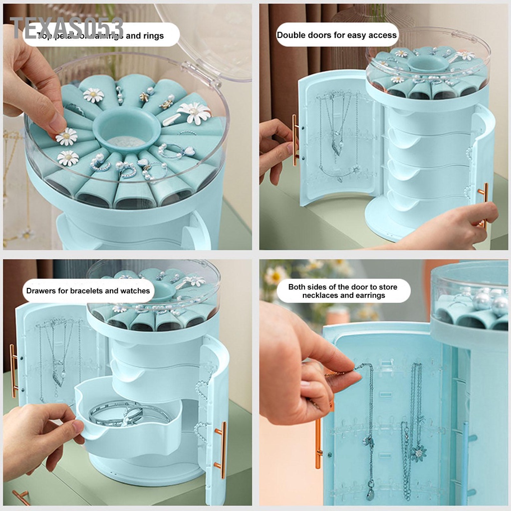 Texas053 Ngăn kéo Hộp đựng đồ trang sức Cửa đôi 5 lớp có dung tích lớn với nắp trong cho vòng đeo cổ