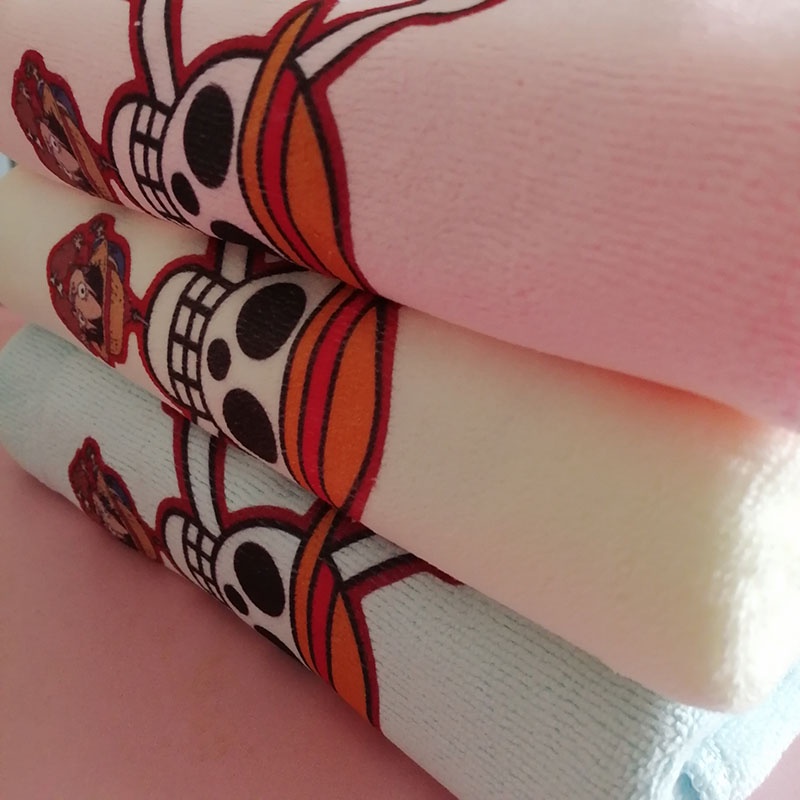 Khăn Lau Mặt Vải Sợi Nhỏ Mềm Mại Thấm Hút Nước Tốt In Hoạt Hình one piece Dễ Thương