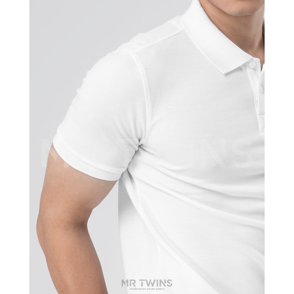 Áo Polo Nam Cổ Bẻ Basic Màu Trắng Vải Cotton Cá Xấu Thương Hiệu MrTwins®