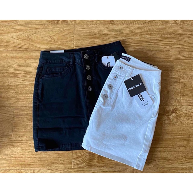 CHÂN VÁY Jeans ĐEN TRẮNG LƯNG CAO CÓ CÚC MỚI