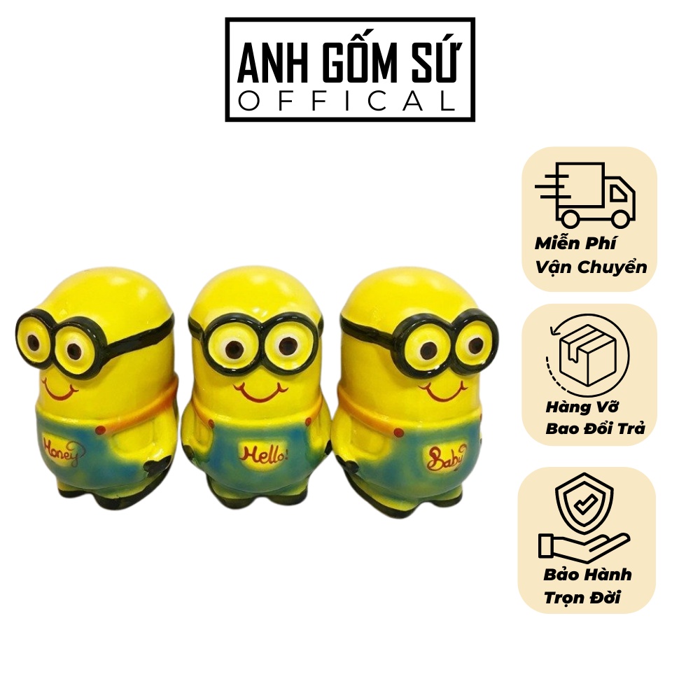 Lợn đất tiết kiệm tiền cho bé, heo đất tiết kiệm gốm sứ Bát Tràng cao cấp hình minion dành cho bé