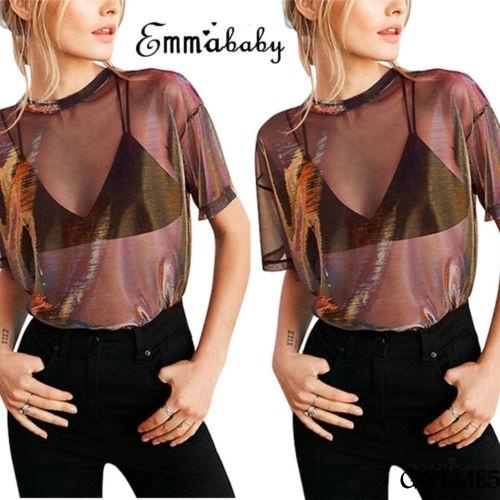 Áo lưới xuyên thấu tay ngắn kiểu dáng thời trang quyến rũ