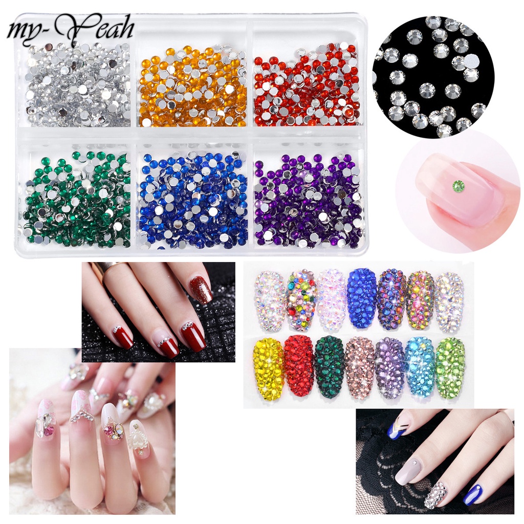 MONJA [Hàng mới về] Hộp 6 loại đá trang trí móng 3D nghệ thuật nhiều màu tiện dụng