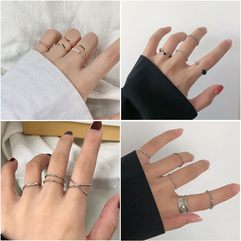 Set nhẫn đeo tay thiết kế đơn giản cá tính phong cách Hàn Quốc