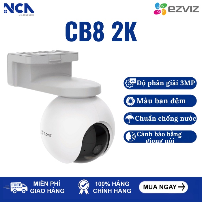 Camera WIFI Ngoài trời EZVIZ CB8 2K 3MP, Tầm nhìn ban đêm sống động, Xoay 360, Phát hiện con người