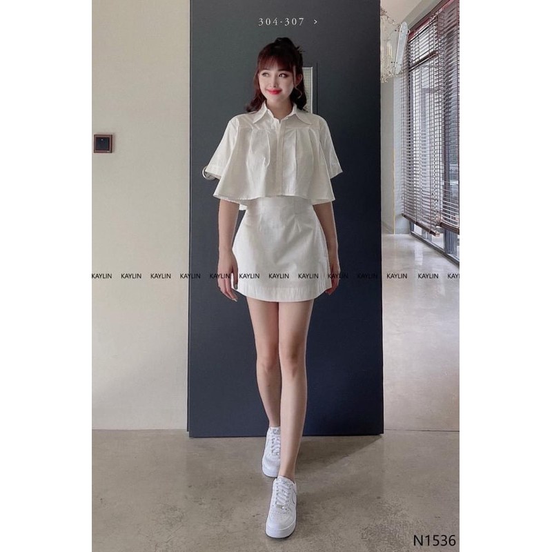 SNU206 - SET NỮ ÁO CỔ SƠ MI CROPTOP MIX CVAY A | BigBuy360 - bigbuy360.vn