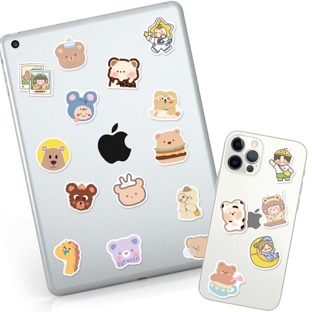 Set 100 Sticker Dán Tủ Lạnh / Ván Trượt / Ván Trượt Chống Thấm Nước Họa Tiết Gấu Hoạt Hình Phong Cách