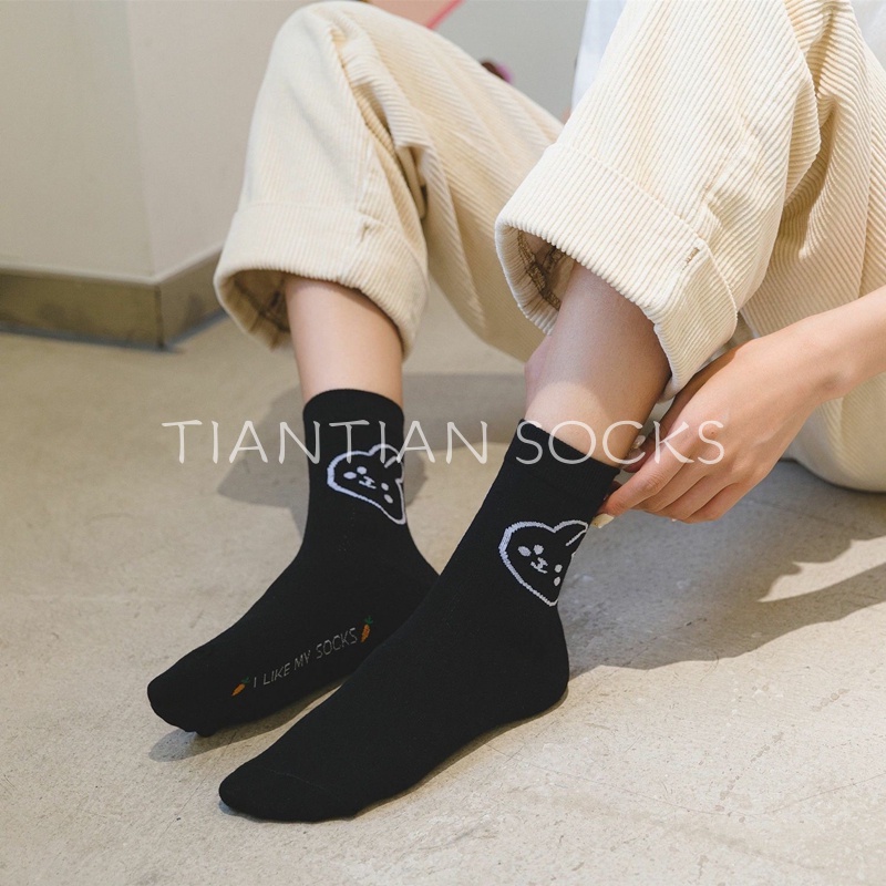 TIAN TIAN T134 Vớ tất nữ Thể Thao Cổ cao Thoáng Khí In Họa Tiết Gấu Dễ Thương Thời Trang Xuân Thu Hàn Quốc