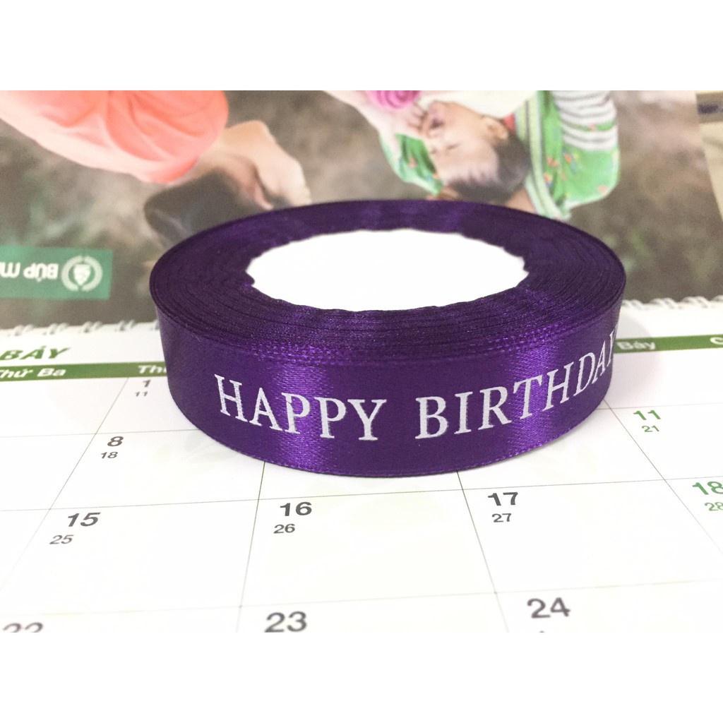Trang Trí Bánh Sinh Nhật Bánh Kem - RUY BĂNG LỤA IN CHỮ HAPPY BIRTHDAY QUẤY BÁNH