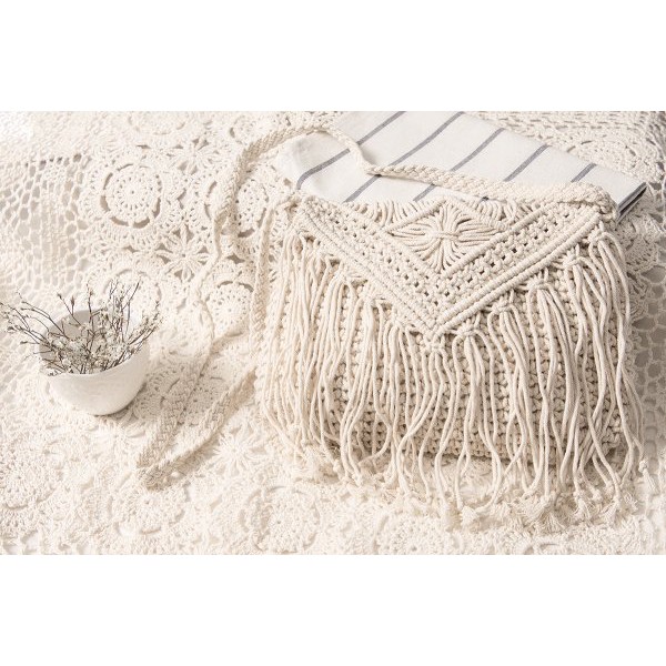 [NowShip - Giao Ngay] Túi Cói Boho Vintage Đeo Vai, Đeo Chéo Hình Tròn Dây Da Màu Nâu Be Trơn