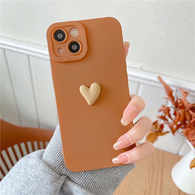 (SIÊU RẺ) Ốp lưng iphone procam trái tim nổi nhỏ màu kem và nâu 7plus/8/8plus/x/xr/xs/11/12/13/pro/max/plus/promax