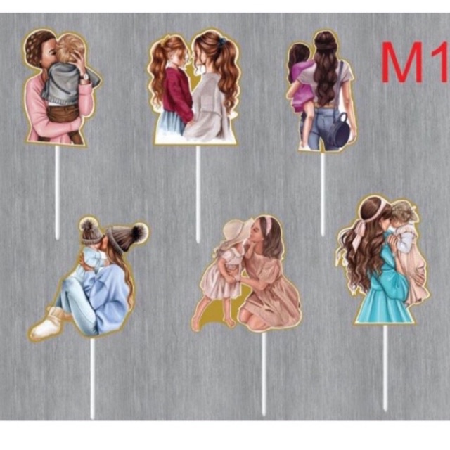 Combo 5 set cắm giấy về phụ nữ trang trí bánh kem