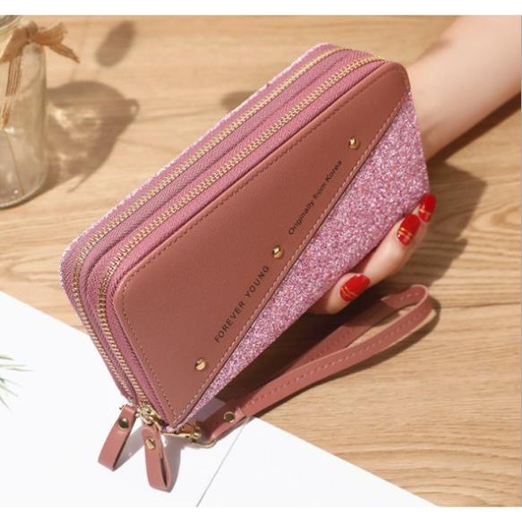 Ví nữ dài cầm tay hai khóa kéo kim tuyến giá rẻ tuixinh5555 thoải mái đựng điện thoại